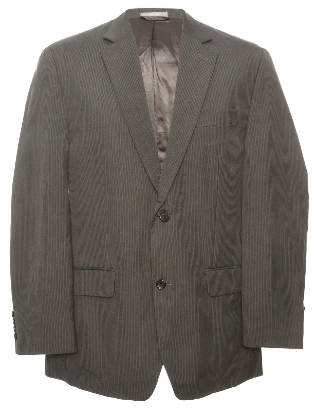 Striped Grey & White Blazer - M Women's Trendy Jacket