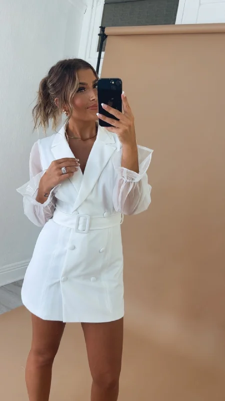 Let's Meet Up Blazer Dress, White Women's Trendy Blazer