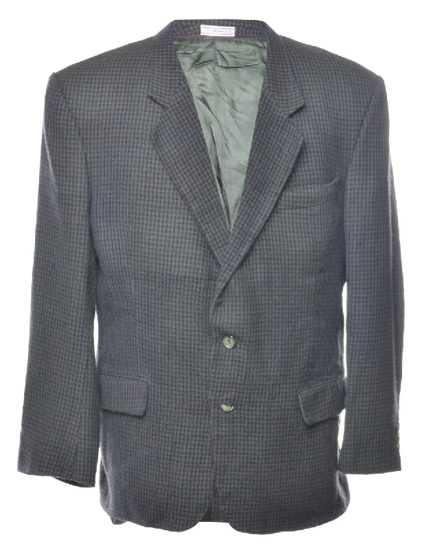 Dogtooth Wool Grey & Blue Blazer - L Women's Premium Blazer