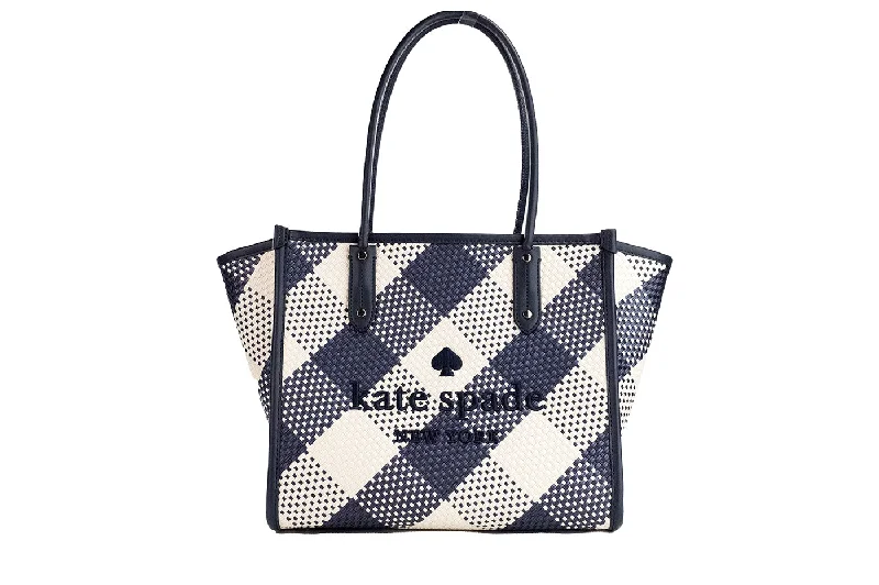 Ella Gingham Blazer Blue Oversized Woven Shoulder Tote Bag Purse Women's Simple Jacket