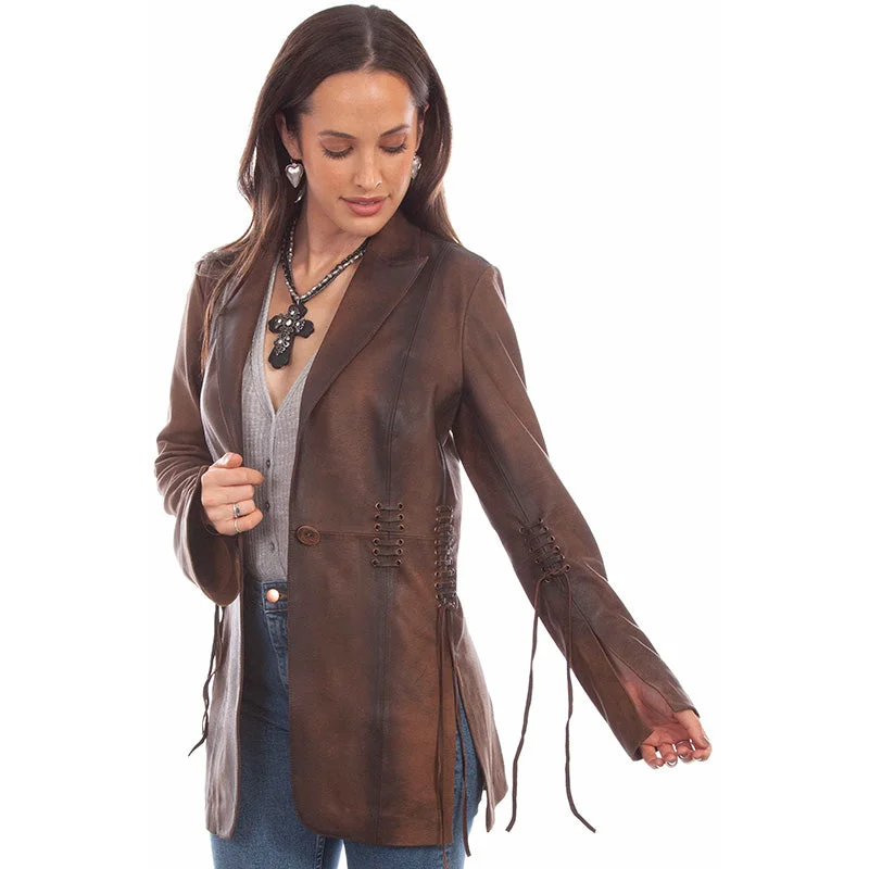 Laced Leather Blazer Linen Women's Suit
