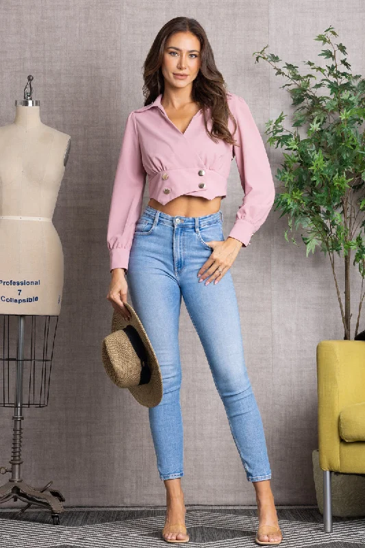 MAUVE COLLAR LONG SLEEVES CROP TOP BLAZER B51321K Women's Unique Blazer