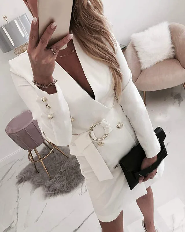 Plain Long Sleeve Buttoned Blazer Dress New Women's Blazer