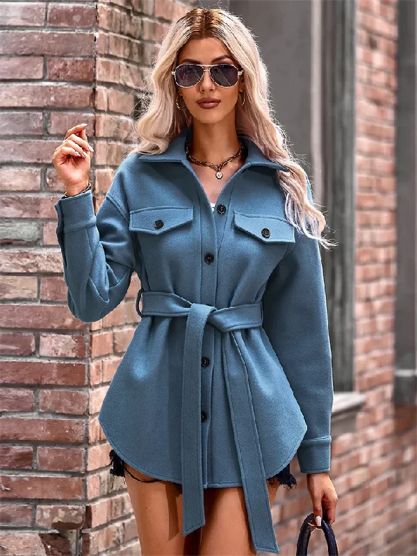 Women Solid Single Breasted Casual Blazer  (Blue) Women's Professional Jacket