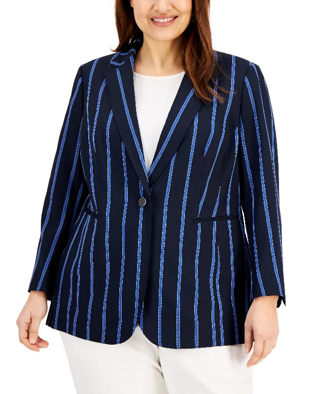 Anne Klein Plus Size Striped Blazer Women's Navy Jacket