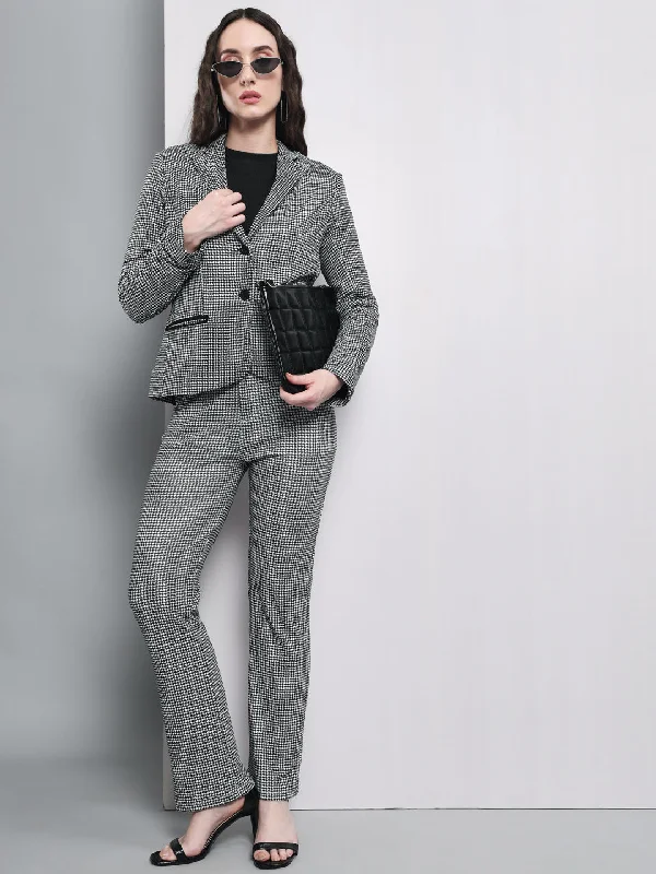 TANDUL  Women Checkered Single Breasted Casual Blazer  (Grey) Women's Radiation Jacket