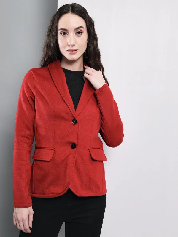 TANDUL  Women Solid Single Breasted Casual Blazer  (Maroon) Women's Simple Blazer