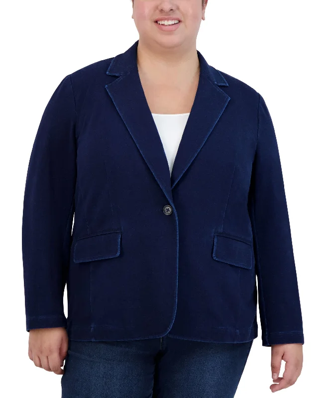 Jones New York Plus Size Denim One-Button Blazer Women's Pencil Blazer