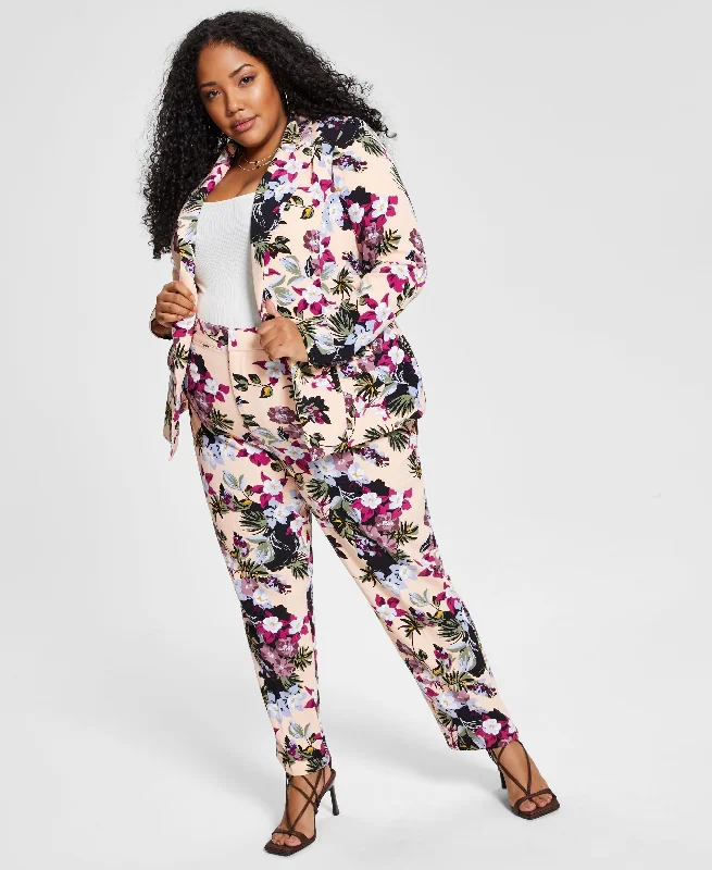 Nina Parker Trendy Plus Size Floral Print Blazer Women's Long Blazer