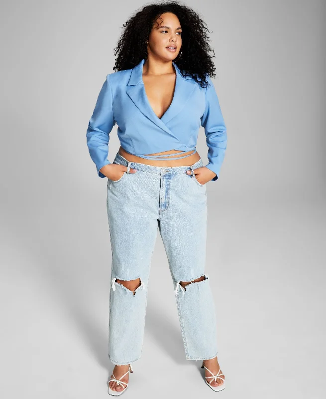 Now This Trendy Plus Size Cropped Blazer Women's Leather Blazer