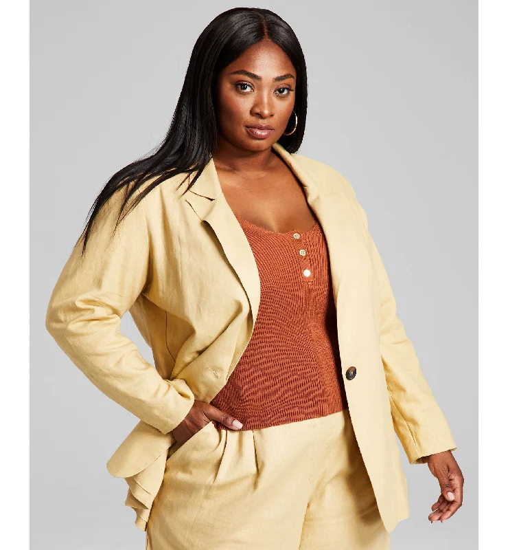 Now This Trendy Plus Size Oversized Linen Blend Blazer Women's Print Jacket