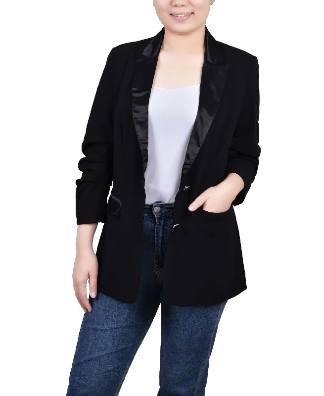 NY Collection Petite Satin Lapel Ponte Blazer Women's Unique Blazer