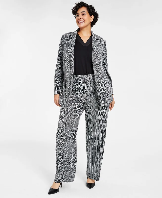 Plus Size Herringbone Blazer Women's Trendy Blazer
