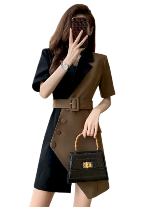 Summer Fashion Short Sleeve Blazer Dresses Women 2023 New French Suit Dress Womens Niche Design Mini Skirts Splicing Belt Dress Women's Fashion Blazer