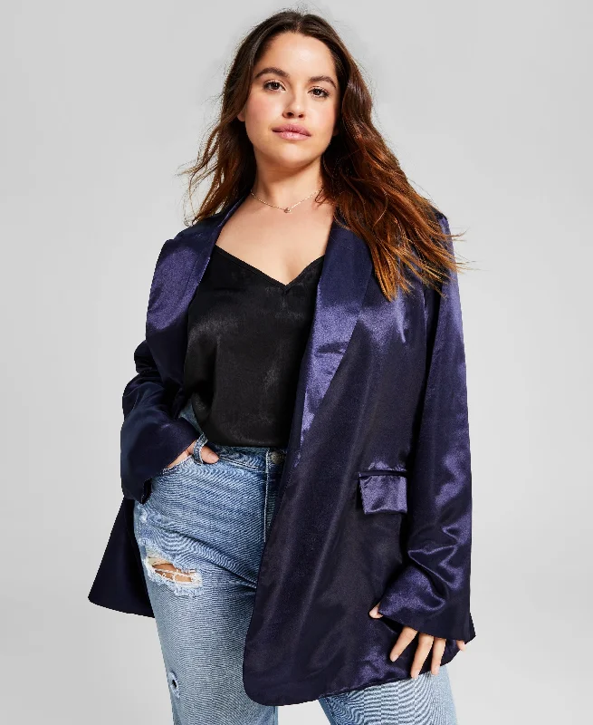 Trendy Plus Size One-Button Satin Blazer Linen Women's Suit