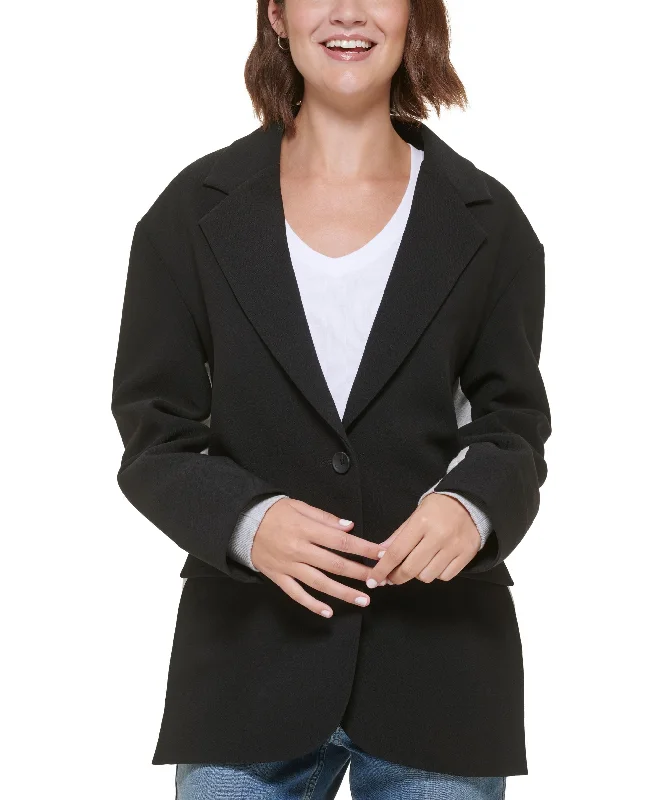Women's Mixed-Media Fleece-Back Blazer Women's Luxurious Jacket