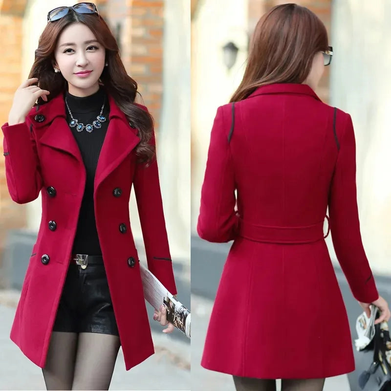 2023 Spring Autumn Trench Coats Women Slim Double Breasted Ladies Overcoat Long Female Windbreakers Red Navy Camel Outerwear Hooded Caped Scarf