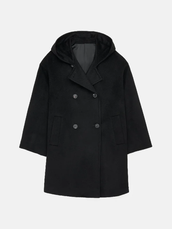 Double Breasted Coat In Cashmere Hook-and-Loop Buckled Tied