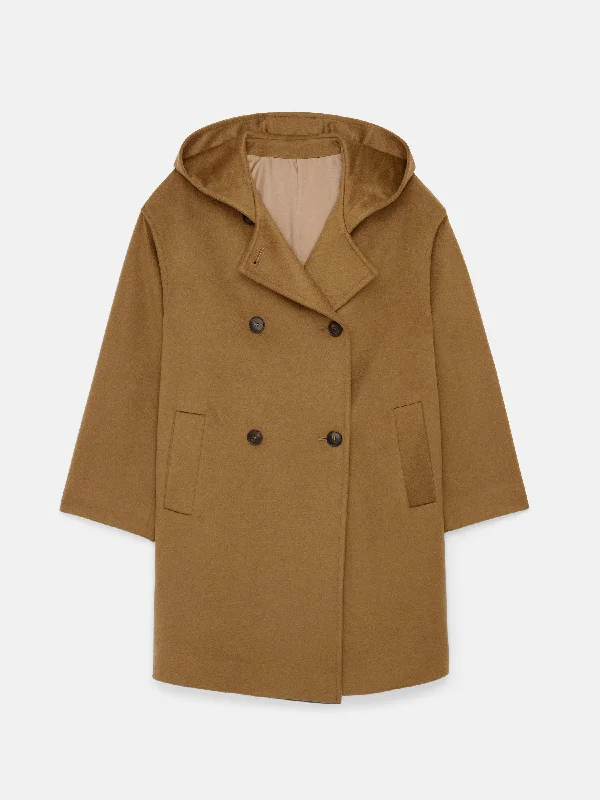 Double Breasted Coat In Cashmere Solid Print Jacquard