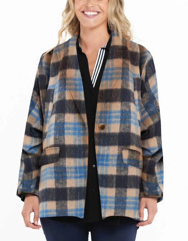 Amsterdam Coat - Blue/Camel Check Plaid Tartan Floral