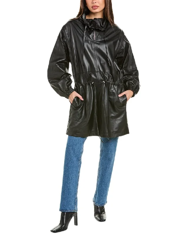 Helmut Lang Leather Coat Rayon Velvet Corduroy