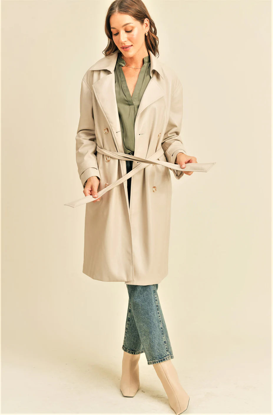 Brianna Trench Coat empire Basque Peplum