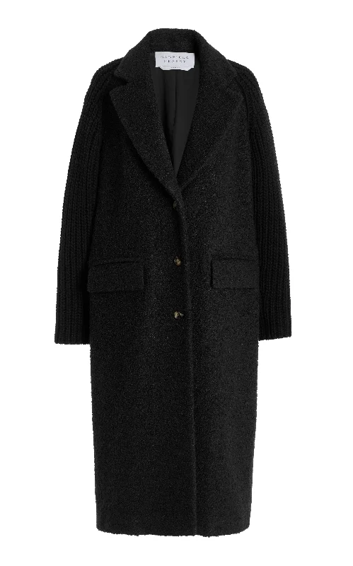 Charles Coat in Black Recycled Cashmere Boucle Fleece Down Feather