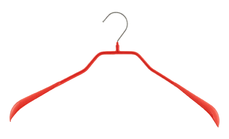 BodyForm Series- Steel Coated Hanger, Wide Shoulder Support, Model 42-L, Red Satin Silk Chiffon