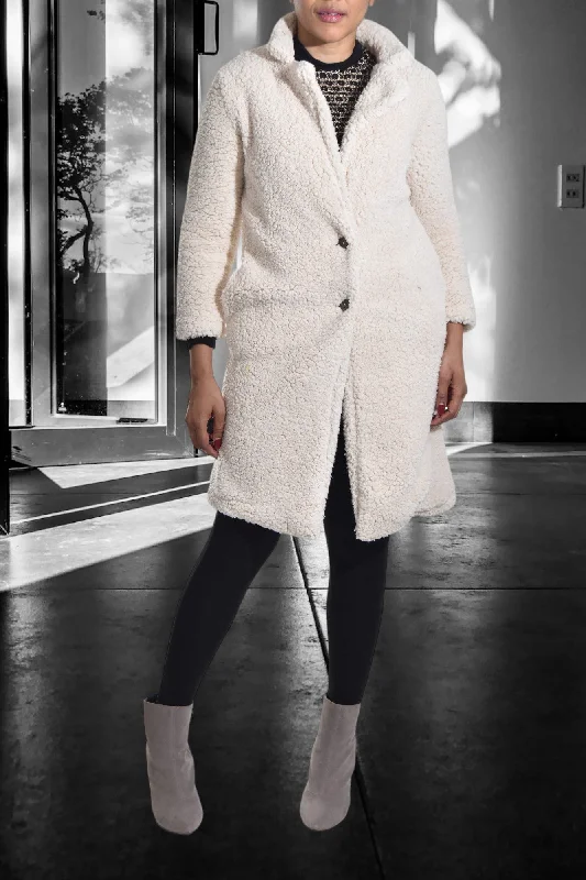 Cream Sherpa Fleece Coat Parka Anorak Hoodie
