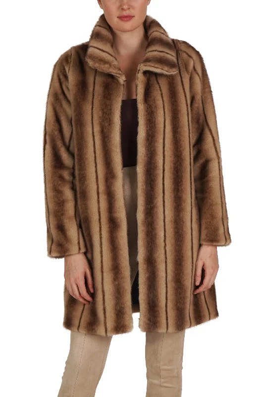 Faux Fur Striped Coat Asymmetrical Diagonal princess