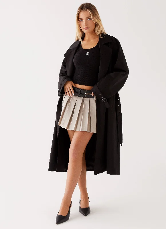 Frenchy Oversized Trench Coat - Black Anorak Windbreaker Fleece
