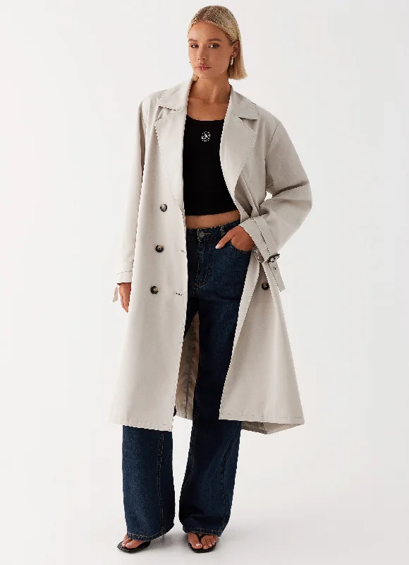 Frenchy Oversized Trench Coat - Stone Hooded Caped Scarf