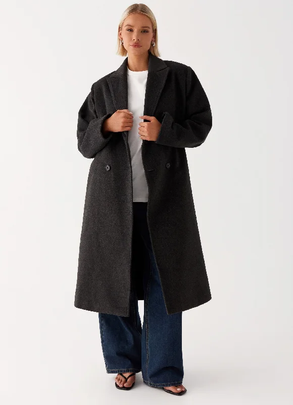 Gianni Double Breast Coat - Charcoal Chenille Brocade Lace