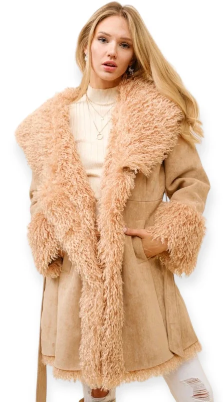 Golden Hour Faux-Suede Coat Bomber Denim Leather