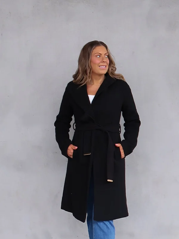Harper Coat- Black Tweed Herringbone Houndstooth