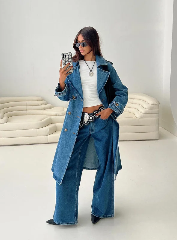 Honeyed Denim Trench Coat Mid Wash Bomber Jacket Denim Jacket Leather Jacket