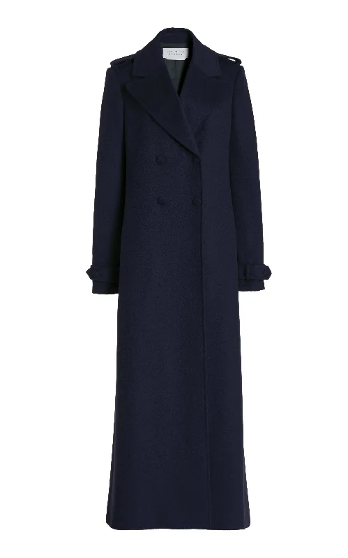 Houstt Trench Coat in Dark Navy Cashmere Faux Fur Real Fur Shearling