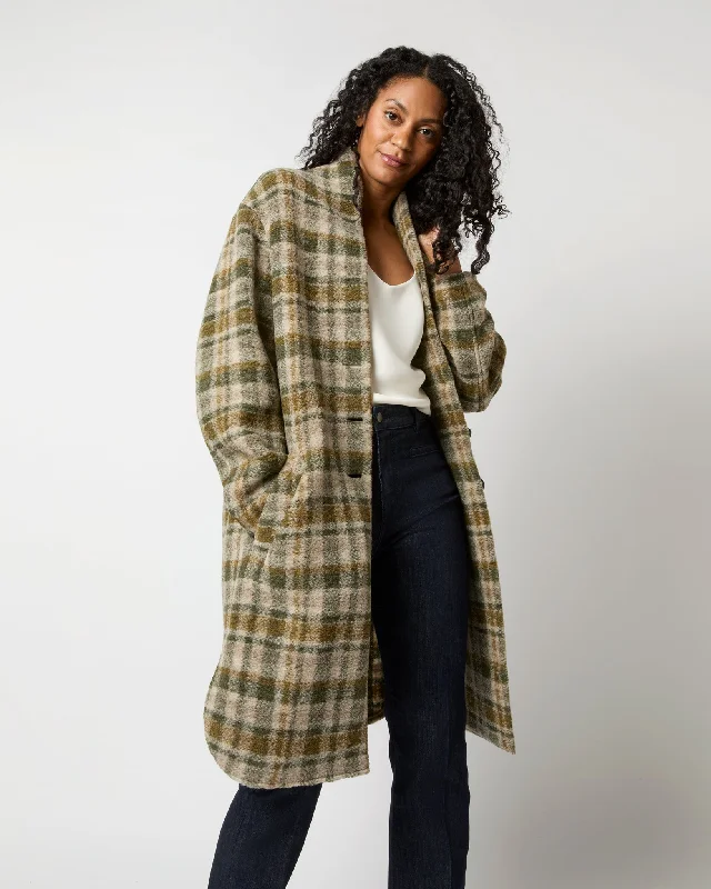 Gabriel Checked Coat in Khaki/Ecru Cape Coat Herringbone Coat Tweed Coat