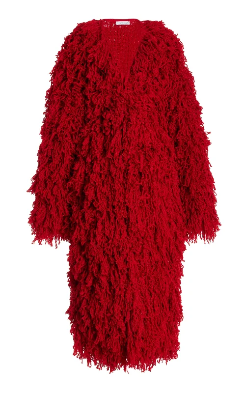 Jantzen Knit Coat in Scarlet Red Virgin Wool Cashmere Silk Shawl Collar Notch Collar Lapel Collar