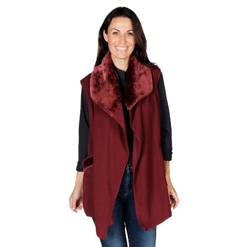 Ginny Cozy Cozy Coat Fleece Vest with Faux Fur Trim Two Sizes! Three-Quarter Sleeve Elbow Sleeve Wrist Sleeve