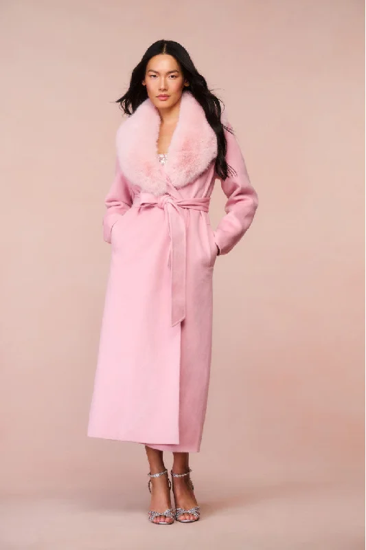 Mahika Wool-Cashmere Faux Fur Collar Coat Turtleneck Wrap Cape