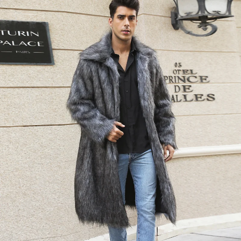 Men's Long Faux Fox Fur Coat, Multi Colours A-Line Ball Gown Mermaid