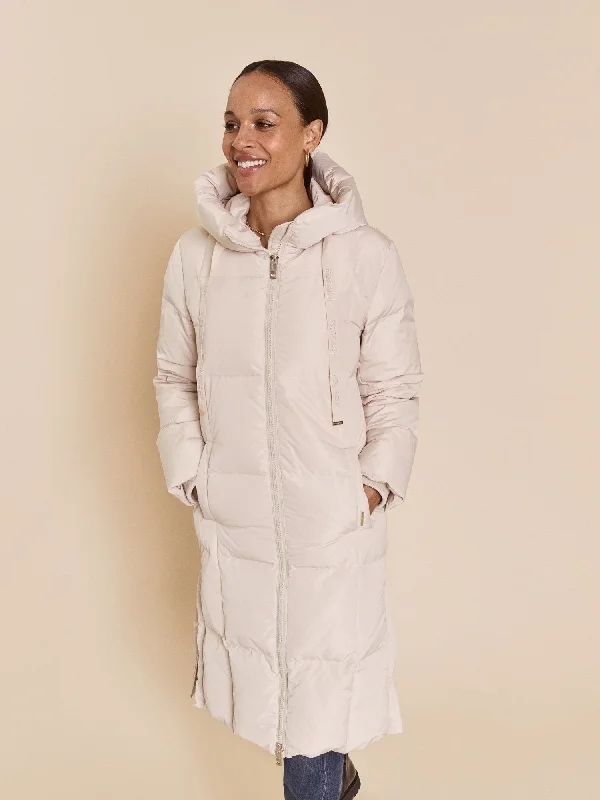 Mos Mosh Cream Nova Square Down Coat Pleated Ruffled tiered