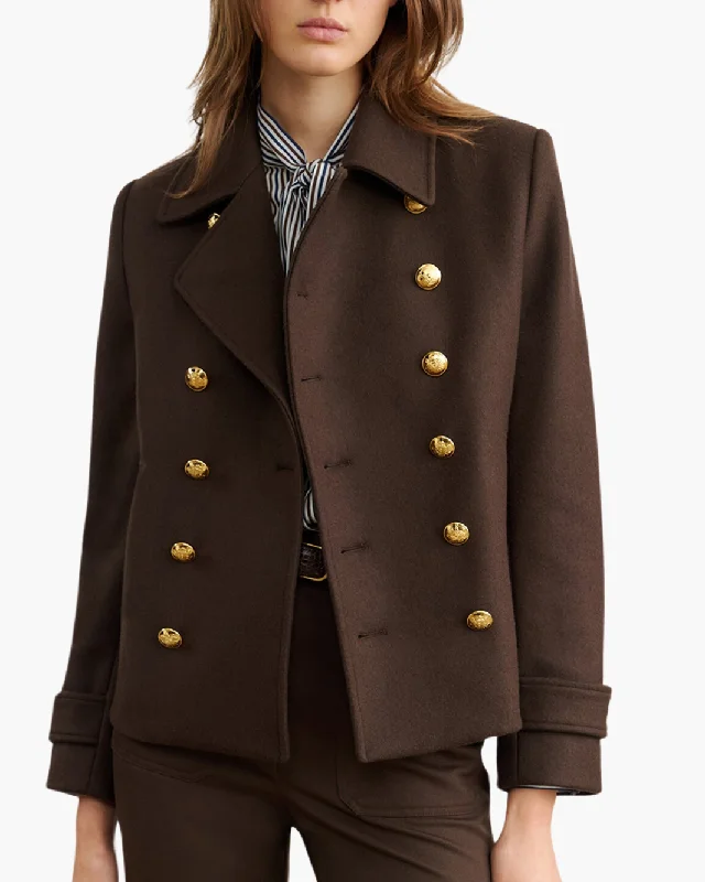 ORNELLA CROPPED PEACOAT IN COCOA Parka Down Jacket Wool Coat