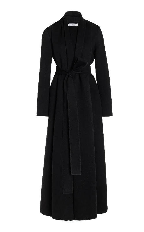 Raay Coat in Black Double-Face Recycled Cashmere Striped Polka Dot Floral