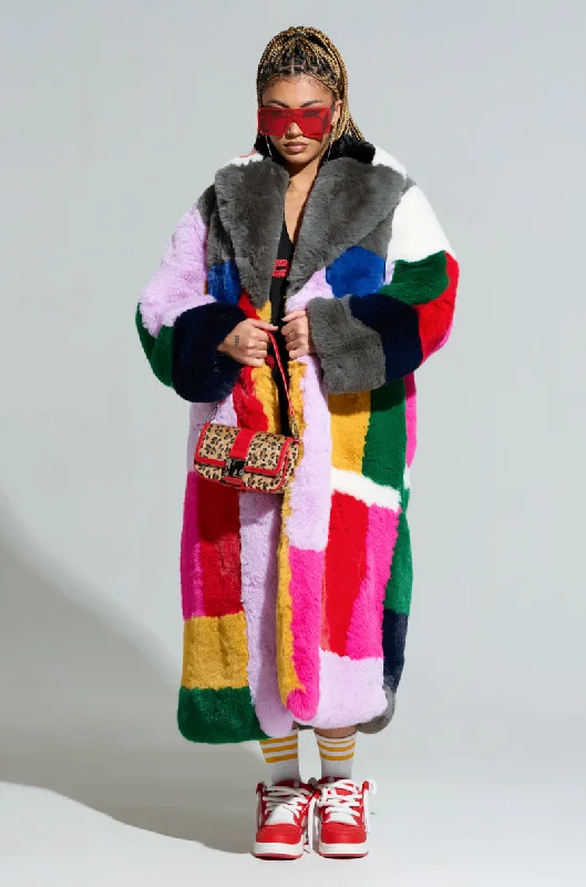 STUDIO 24 FAUX FUR COAT Cuffed Rolled Raglan