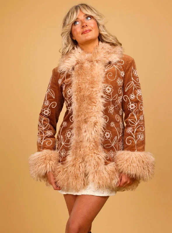 The Chain - Penny Embroidered Fur Collar - Coat empire Basque Peplum