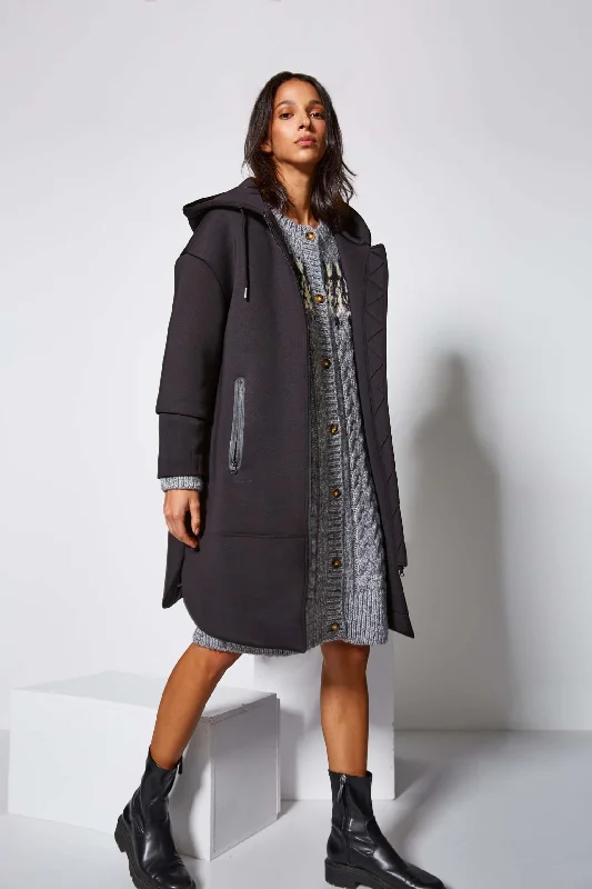 VAN-DOS Black Neoprene Coat Bomber Denim Leather