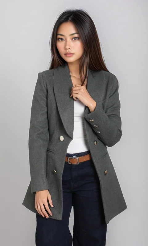 Women Elegant Overcoat (Green) Hook-and-Loop Buckled Tied