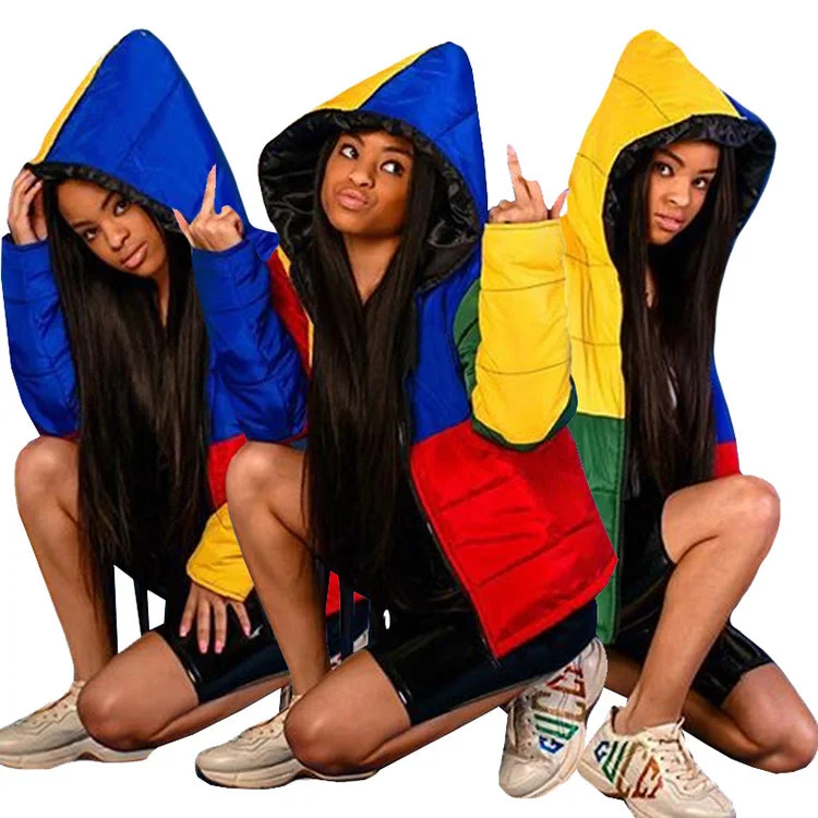 Womens Winter Clothing Patchwork zipper Coats For Ladies Women Hooded coats for ladies puffer winter coat Suede Jacket Faux Fur Jacket Puffer Jacket